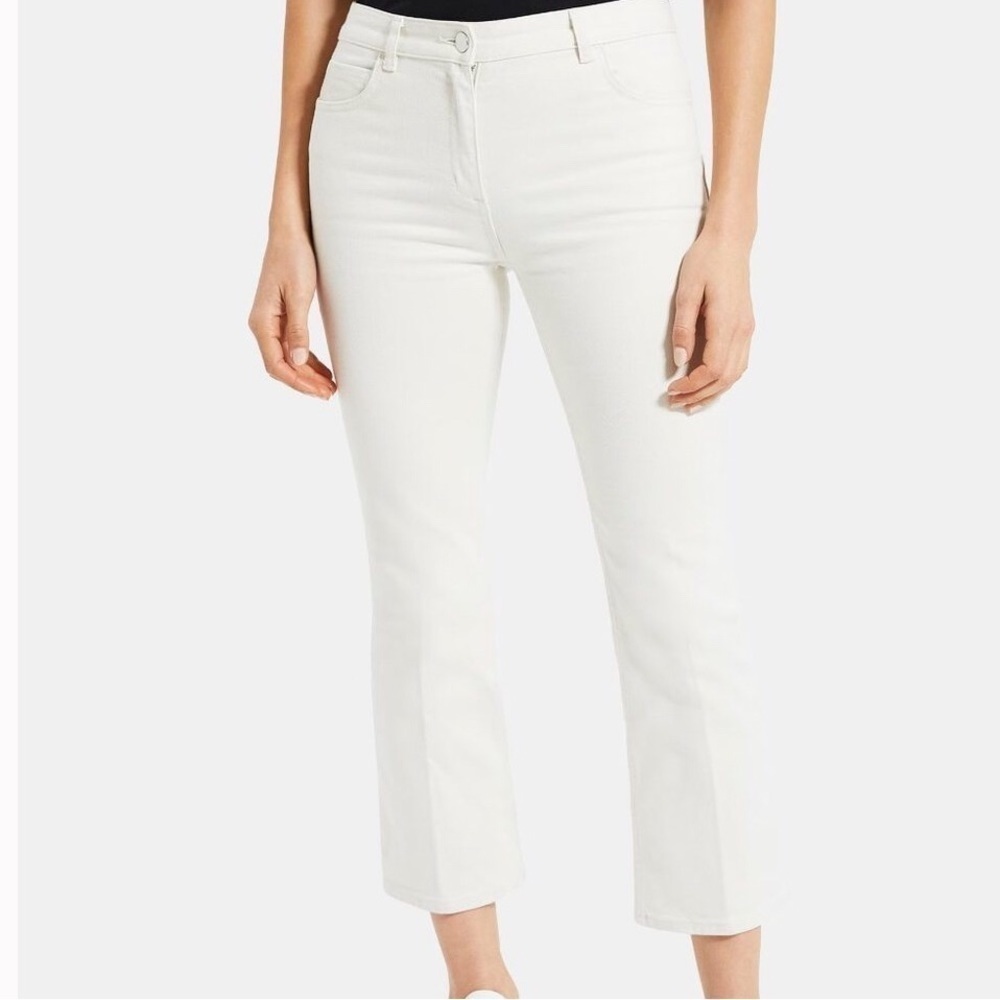 Theory Kick Denim Size 32 Ivory Off White 5-Pocket Boot/flare Cropped Je…